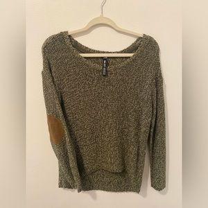 Green sweater with brown elbow pads